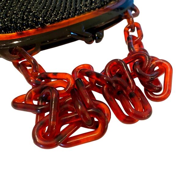 Vintage WHITING & DAVIS Mesh Handbag Tortoise Lucite Chain Kiss Lock Mid Century - Picture 7 of 11